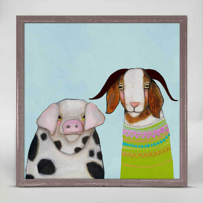 Pig and Goat Pals  - Sky Blue Mini Print 6"x6"