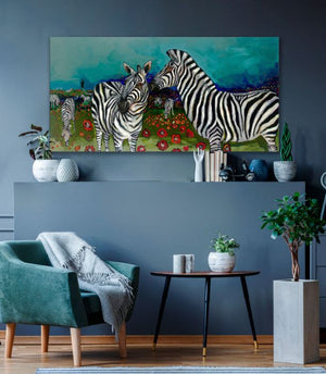 Poppy Field of Zebras - Canvas Giclée Print