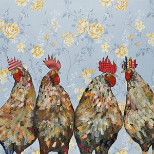Roosters Floral - Canvas Giclée Print