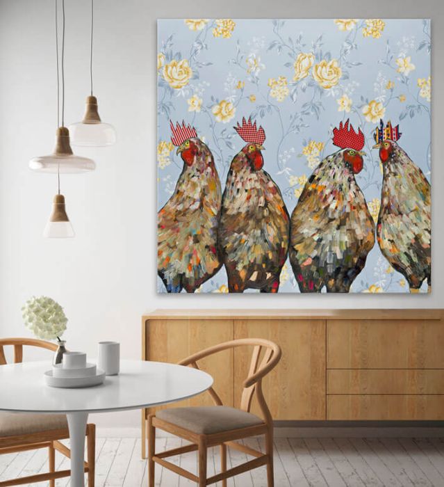 Roosters Floral - Canvas Giclée Print