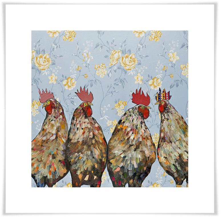 Roosters Floral - Paper Giclée Print