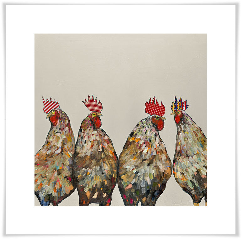 Roosters on Cream - Paper Giclée Print