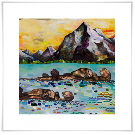 Sea Otters By The Mountains - Paper Giclée Print