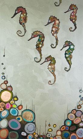 Seahorses on Celery Green - Canvas Giclée Print