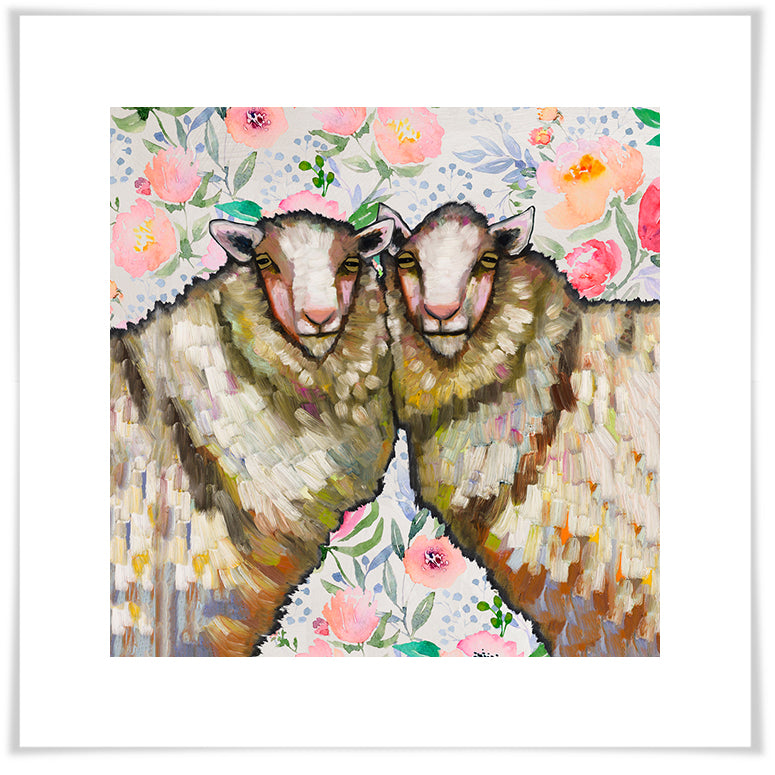 Sheep Duo Floral - Paper Giclée Print