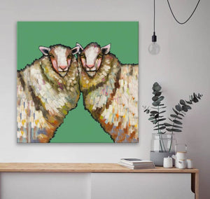 Sheep Duo on Green - Canvas Giclée Print