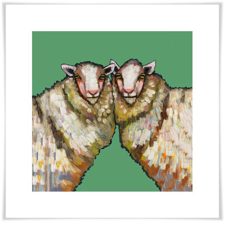 Sheep Duo on Green - Paper Giclée Print