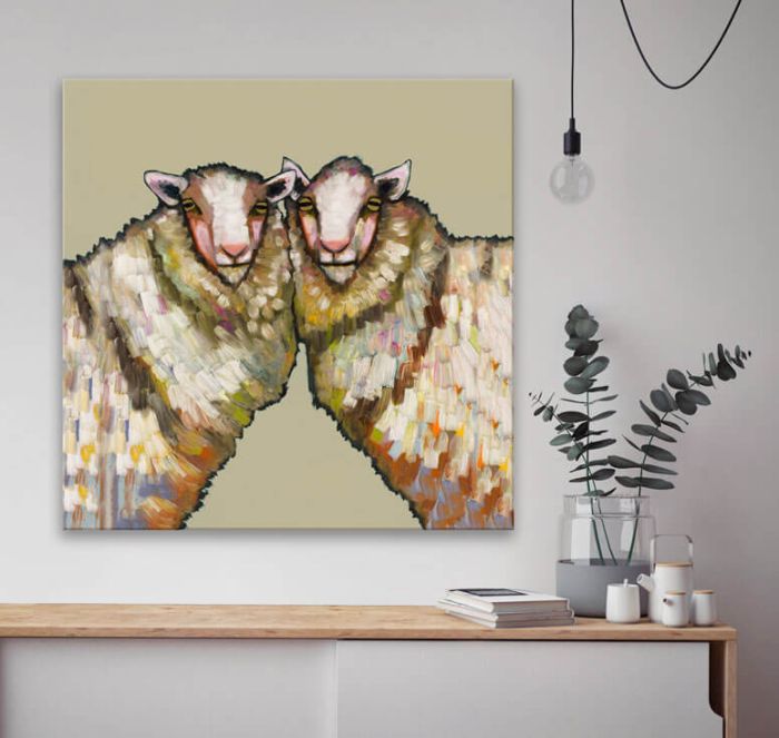 Sheep Duo on Taupe - Canvas Giclée Print
