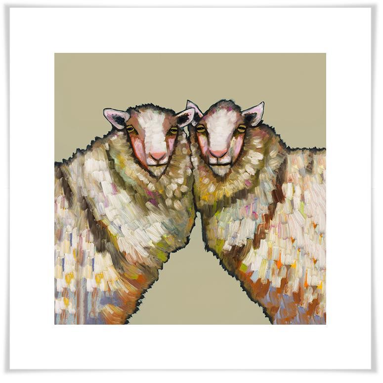 Sheep Duo on Taupe - Paper Giclée Print