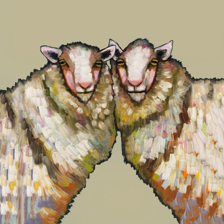 Sheep Duo on Taupe - Canvas Giclée Print