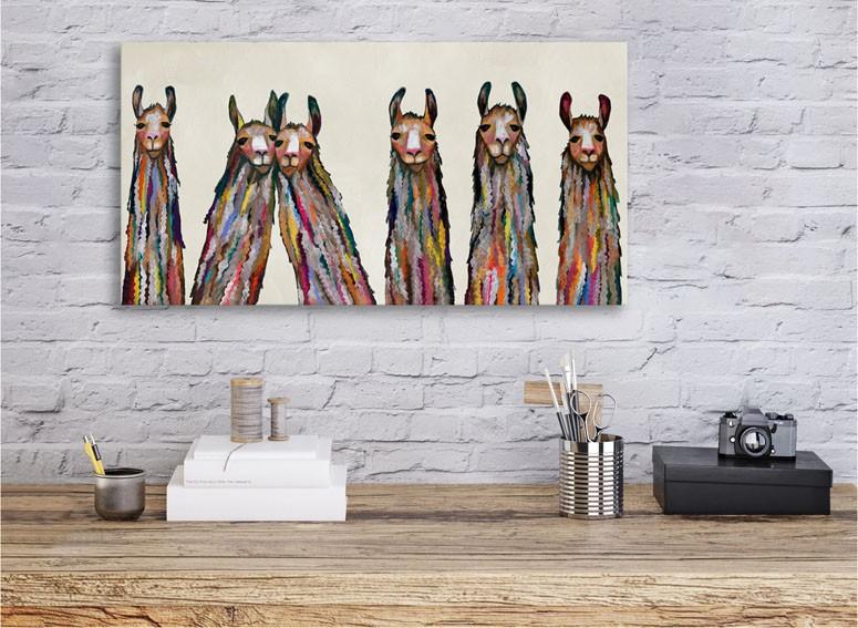 Six Lively Llamas on Cream - Canvas Giclée Print