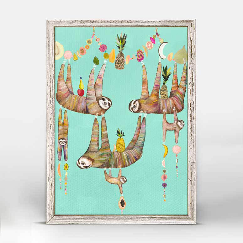 Sloth's Family Fruit Basket - Aqua Mini Print 5"x7"