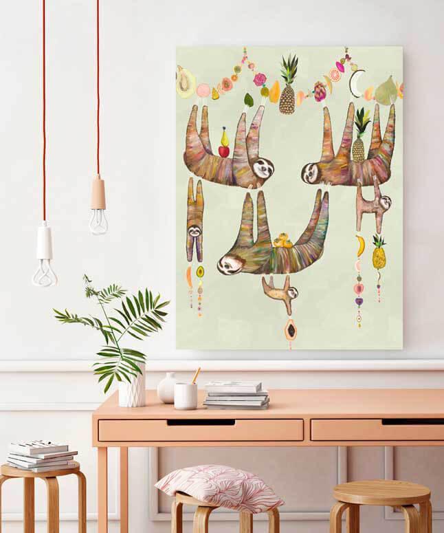Sloth's Family Fruit Basket - Canvas Giclée Print