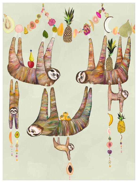 Sloth's Family Fruit Basket - Canvas Giclée Print