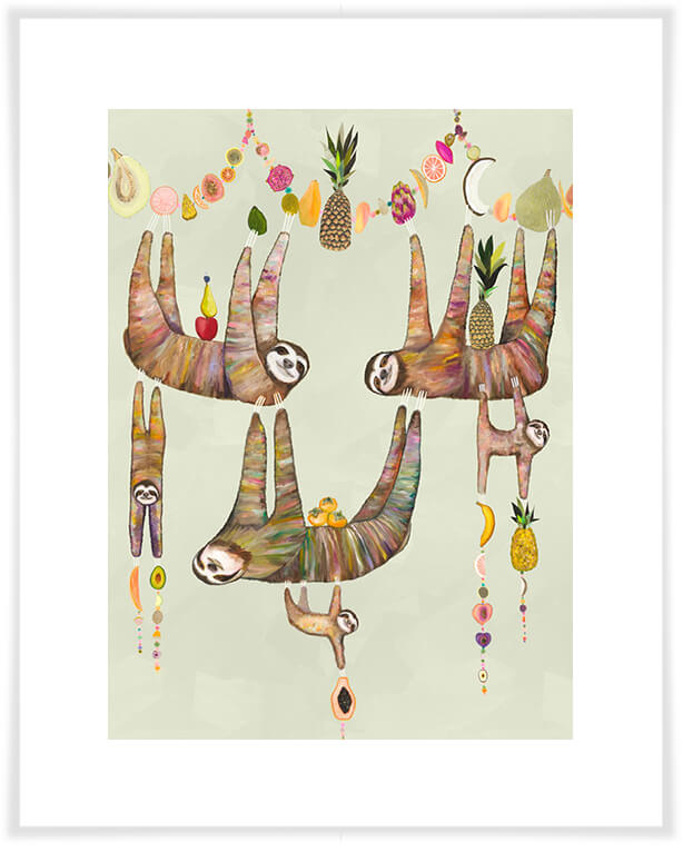 Sloth's Family Fruit Basket - Paper Giclée Print