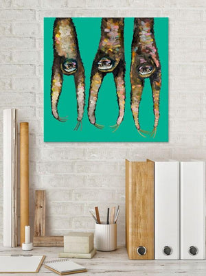 Sloths Hanging Out on Bright Teal - Canvas Giclée Print