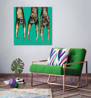 Sloths Hanging Out on Bright Teal - Canvas Giclée Print