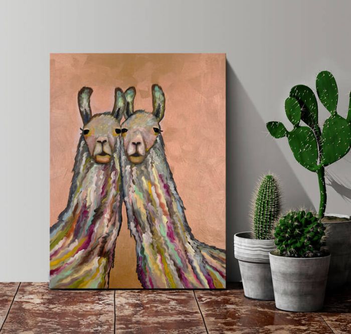 Snuggling Llamas - Canvas Giclée Print