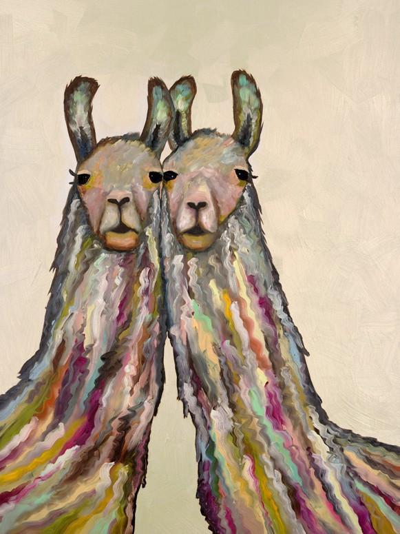 Snuggling Llamas on Cream - Canvas Giclée Print