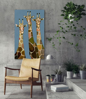 Three Giraffes in Blue - Canvas Giclée Print
