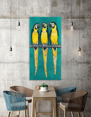 Three Macaws on Turquoise - Canvas Giclée Print