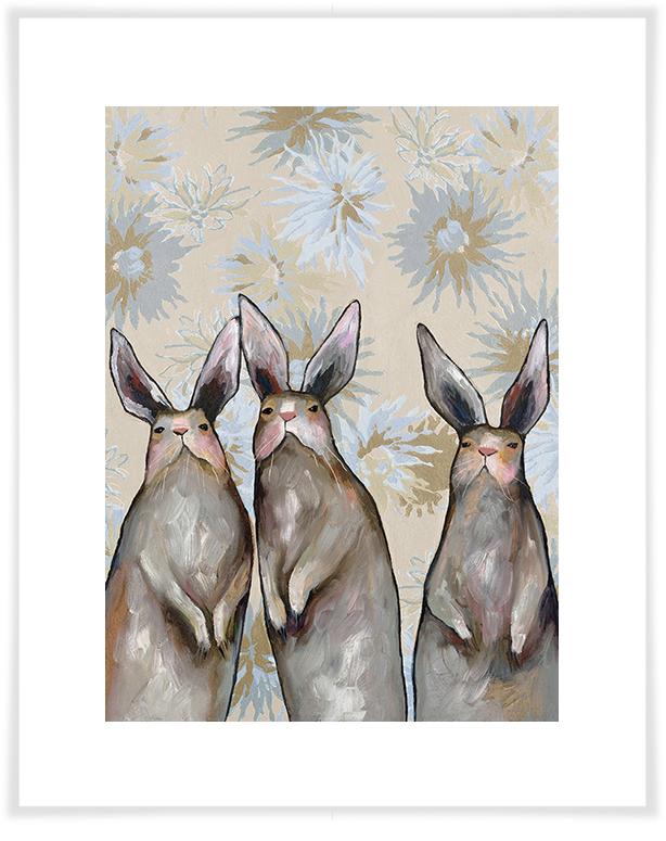 Three Standing Rabbits Floral - Paper Giclée Print