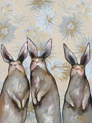 Three Standing Rabbits Floral- Canvas Giclée Print