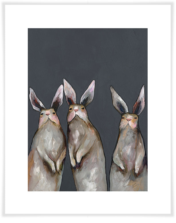 Three Standing Rabbits on Gray - Paper Giclée Print