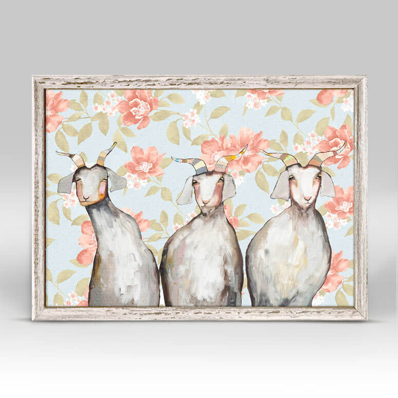 Trio of Goats - Floral Mini Print 7"x5"