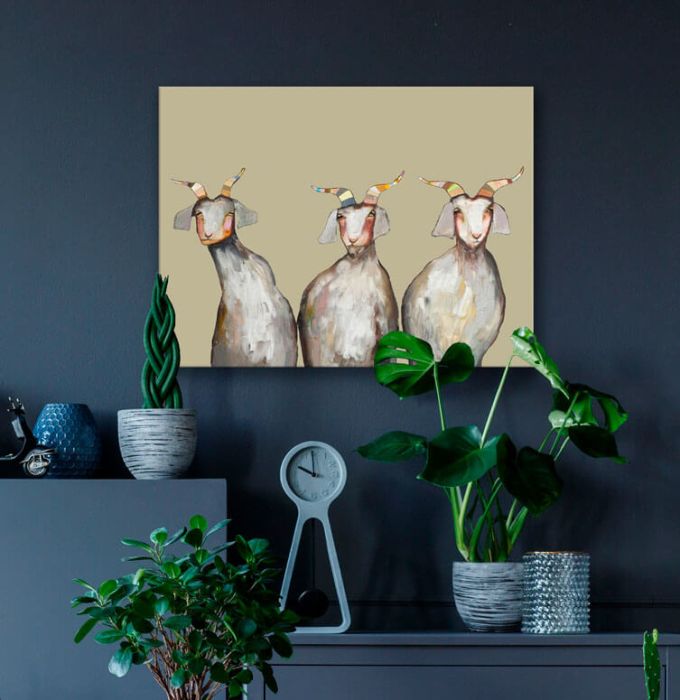 Trio of Goats on Taupe - Canvas Giclée Print