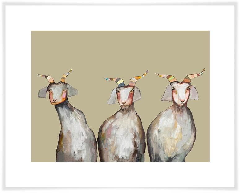 Trio of Goats on Taupe - Paper Giclée Print