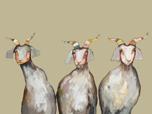 Trio of Goats on Taupe - Canvas Giclée Print