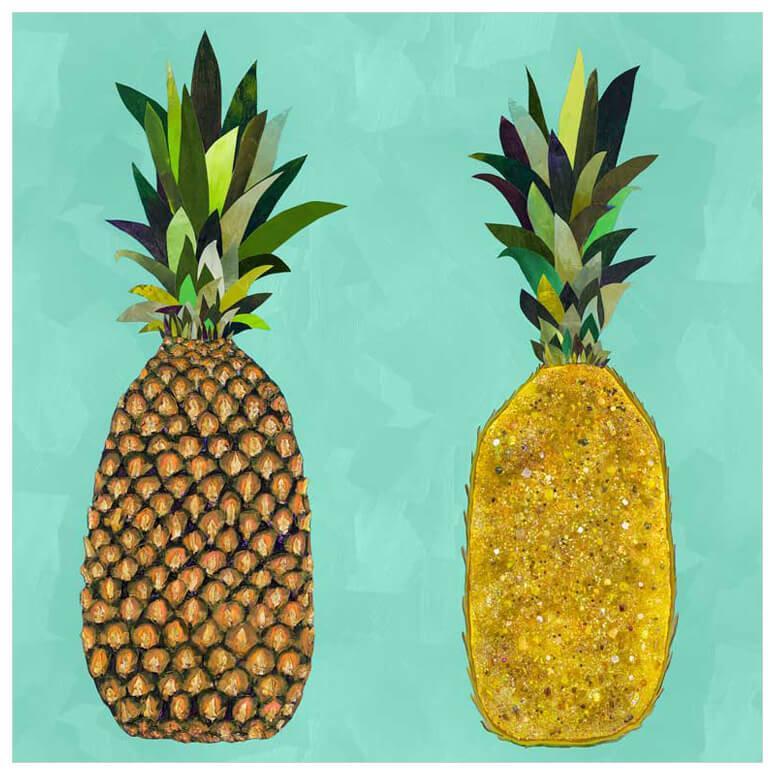 Tropical Pineapple Pair Aqua - Canvas Giclée Print