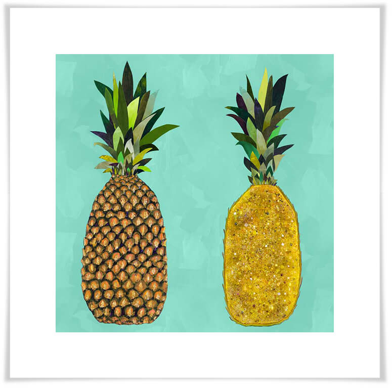 Tropical Pineapple Pair Aqua - Paper Giclée Print