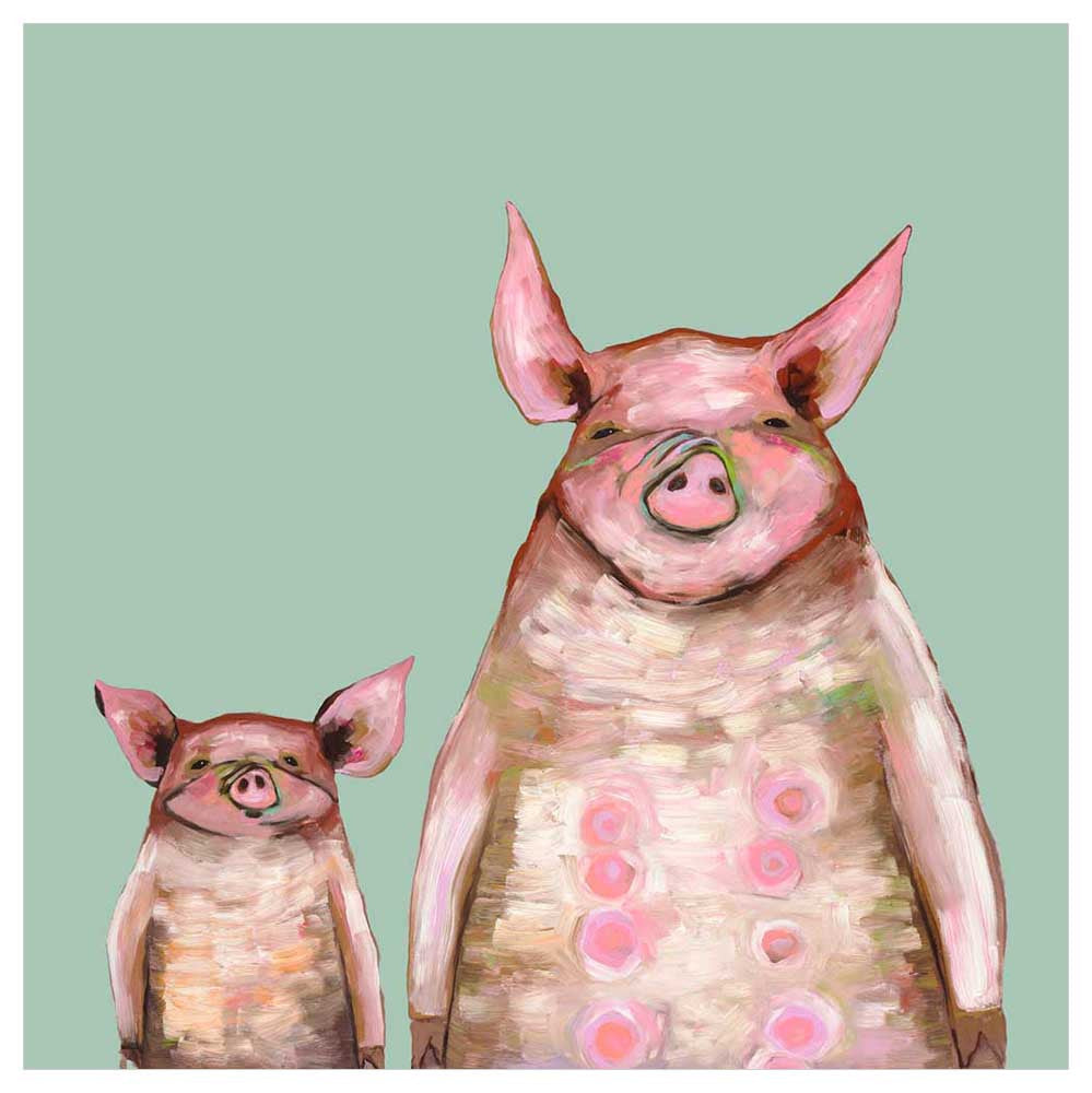 Two Piggies in a Row - Mint - Canvas Giclée Print