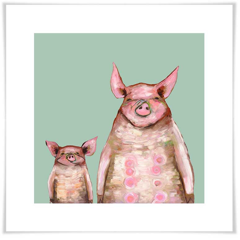 Two Piggies in a Row - Mint - Paper Giclée Print