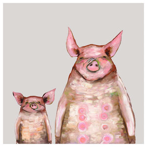 Two Piggies in a Row - Soft Gray - Canvas Giclée Print