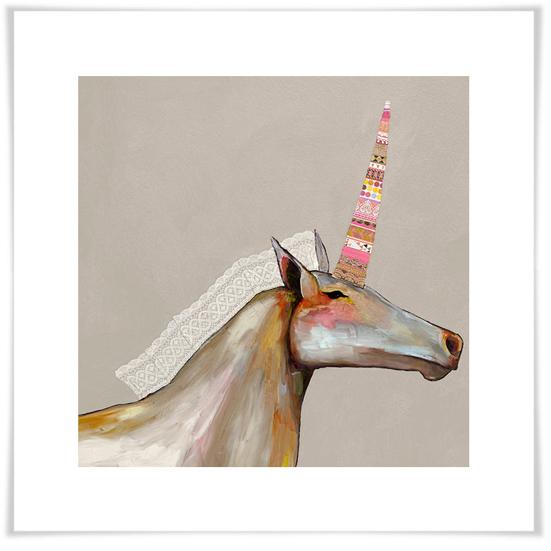 Unicorn With Lace Mane in Champagne - Paper Giclée Print