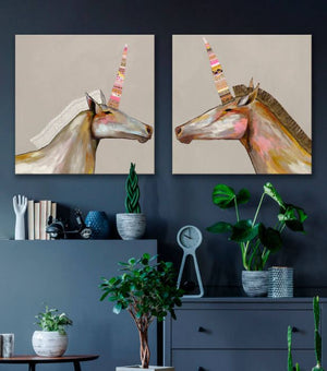 Unicorn With Leather Mane in Champagne - Canvas Giclée Print