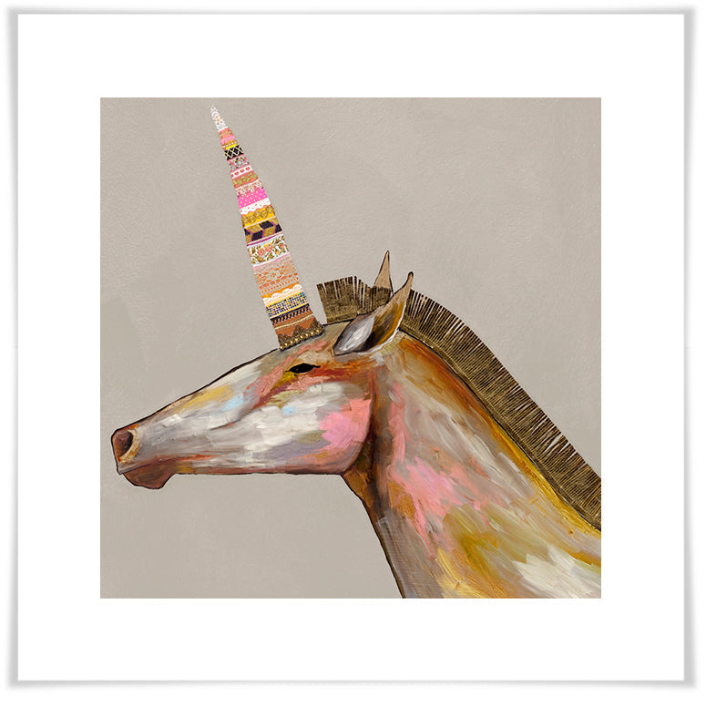 Unicorn With Leather Mane in Champagne - Paper Giclée Print