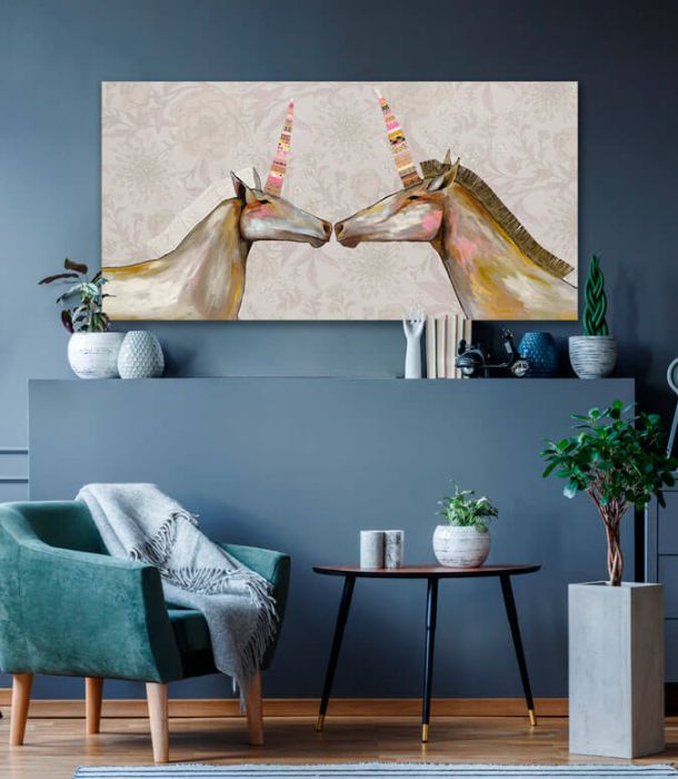 Unicorns in Champagne Patterns- Canvas Giclée Print