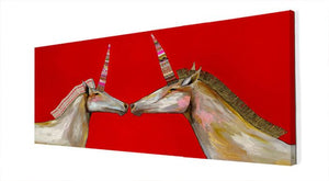 Unicorns in Red - Canvas Giclée Print