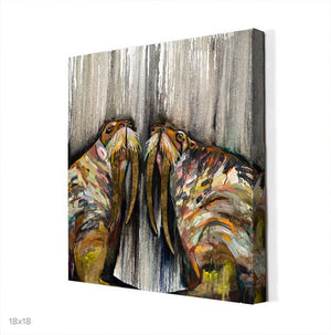 Walruses Under Waterfall - Canvas Giclée Print