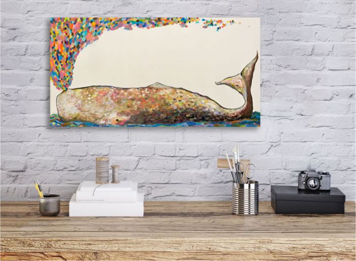 Whale Spray in Antique White - Canvas Giclée Print