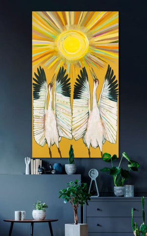 Whooping Crane Sun Dance - Canvas Giclée Print