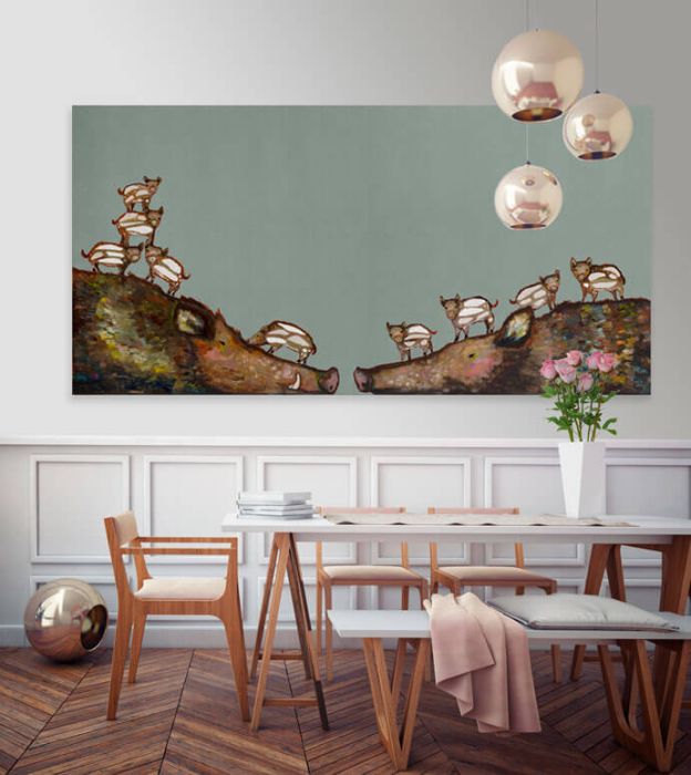 Wild Boar Baby Pile - Canvas Giclée Print