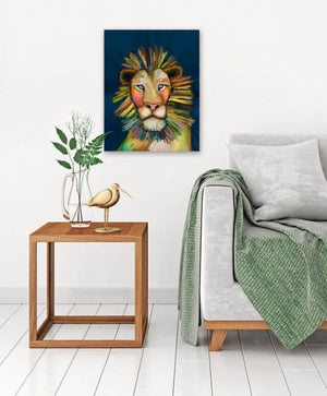 Wild Lion on Blue - Canvas Giclée Print
