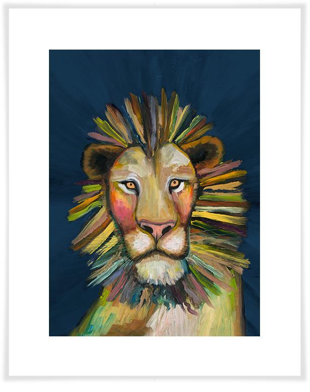 Wild Lion on Blue - Paper Giclée Print