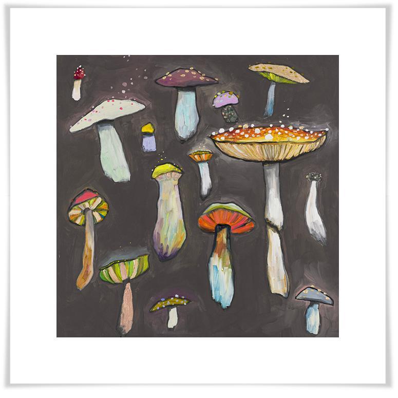 Wild Mushrooms on Grey - Paper Giclée Print