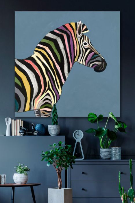 Wild Zebra on Blue - Canvas Giclée Print